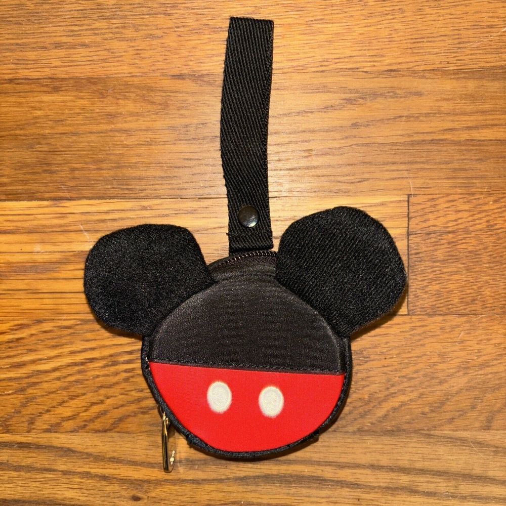 Disney Baby Mickey Mouse Pacifier Pouch Carrying Travel Case Strap Black Red EUC